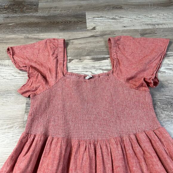 Madewell Smocked Linen-Blend Puff Sleeve Midi Dress - Size 2X - Picture 4 of 8